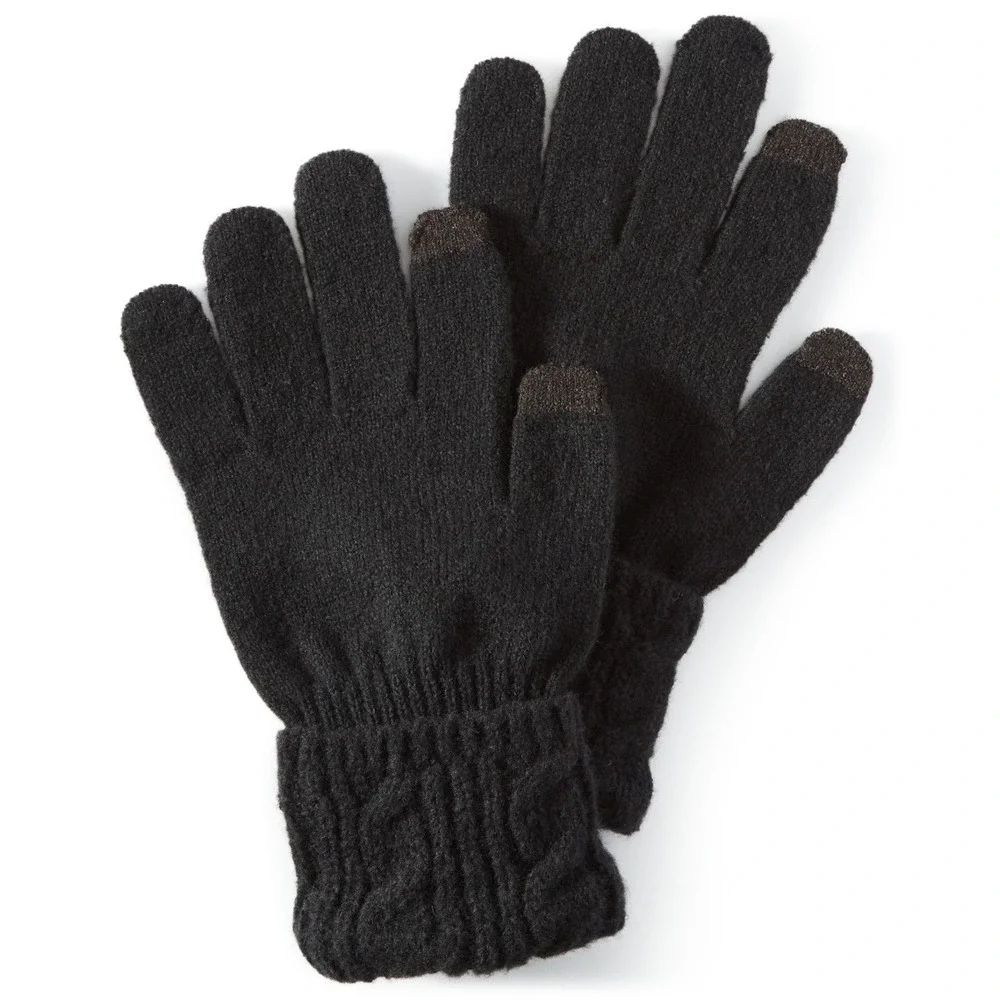 Style & Co Women Gloves One Size Black Cable Knit Tech Button Touchscreen NWT